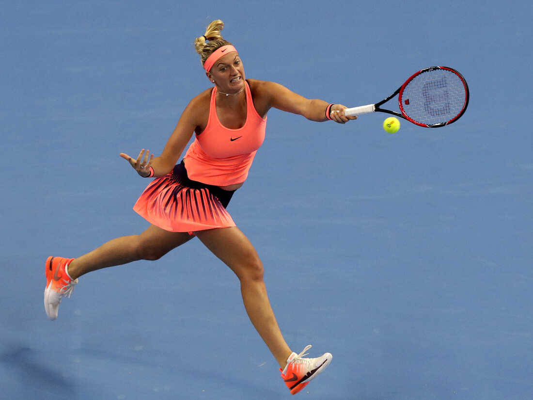 Petra Kvitova Jumping And Hitting Ball