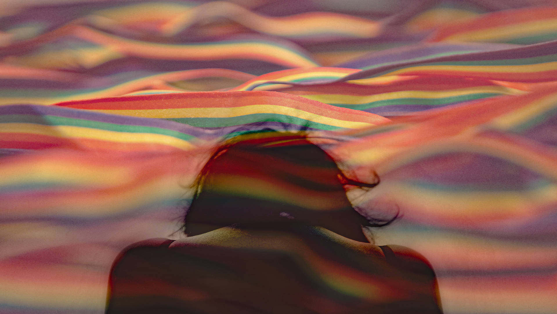 Pfp Aesthetic Woman In Rainbow Waves Background