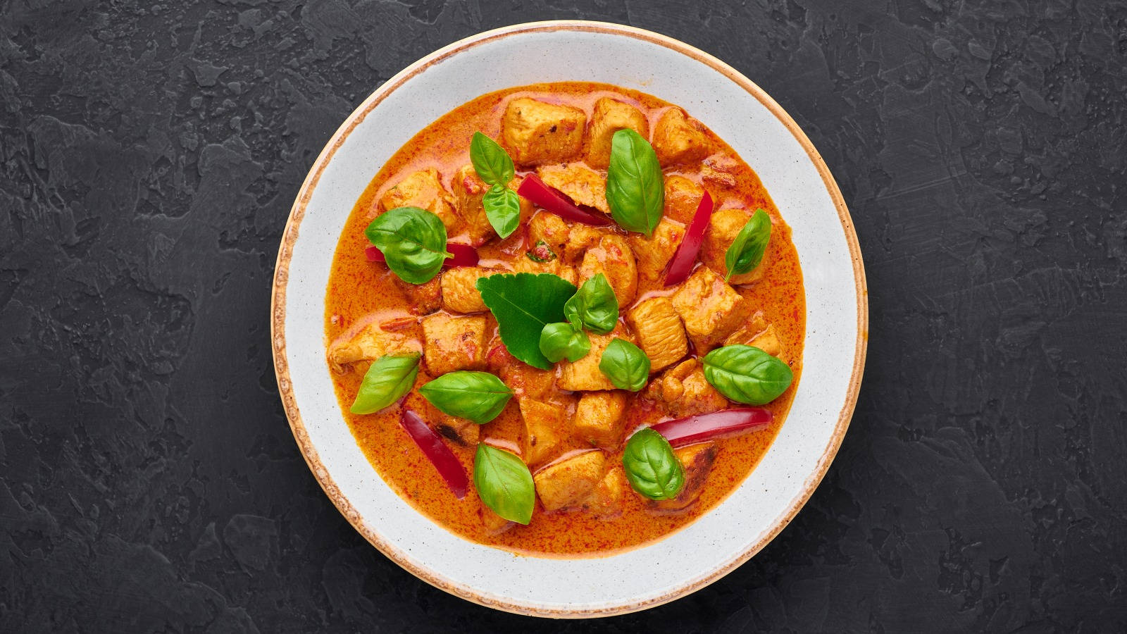 Phanaeng Red Thai Curry Chicken Top View Shot Background