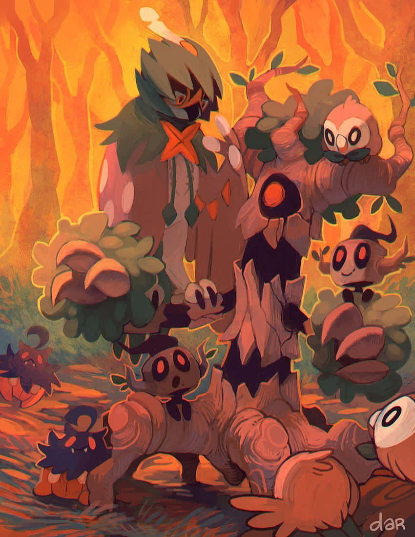 Phantump Surrounded By Pumpkins Background