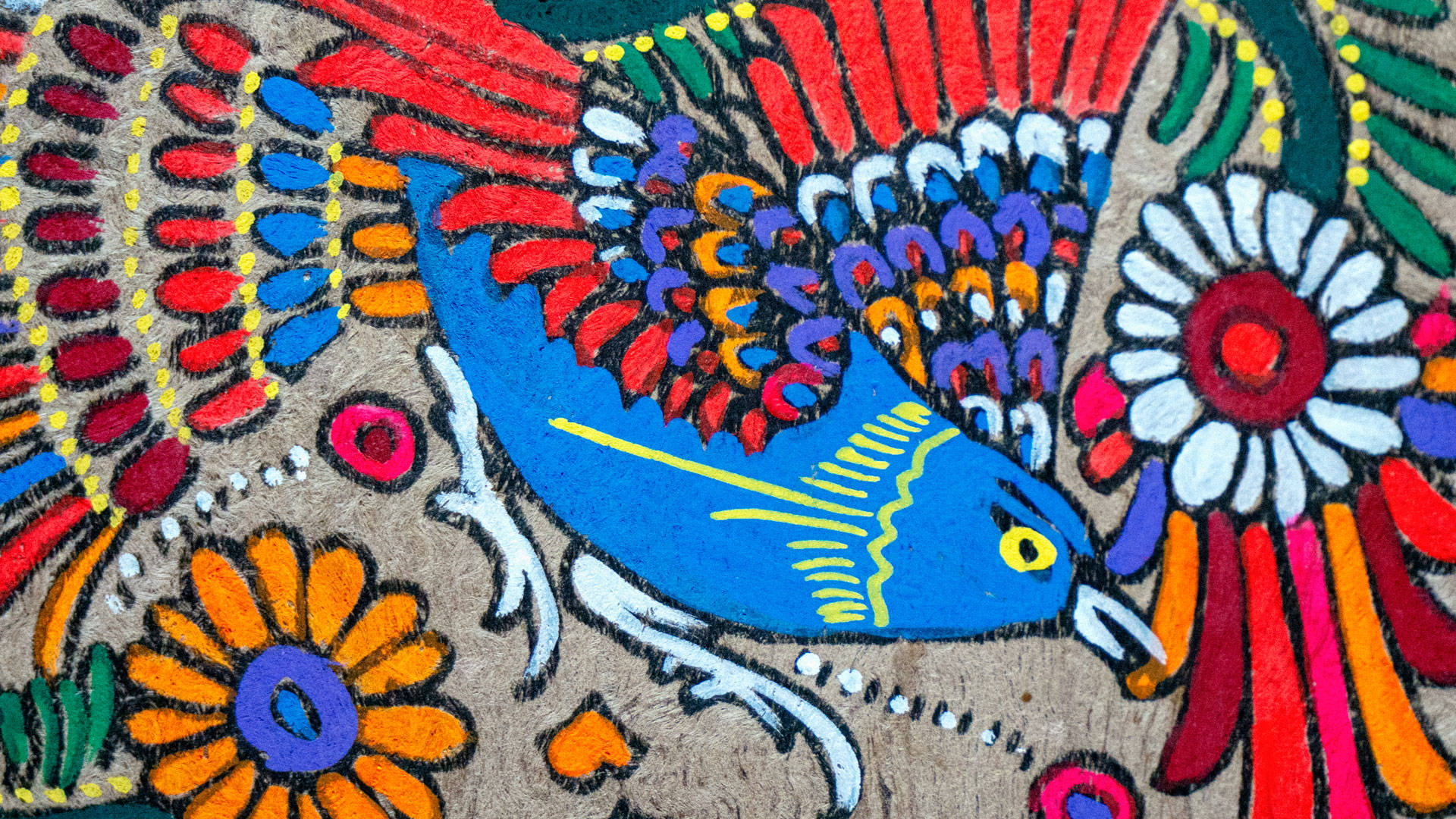 Phasianidae Colorful Folk Art Background