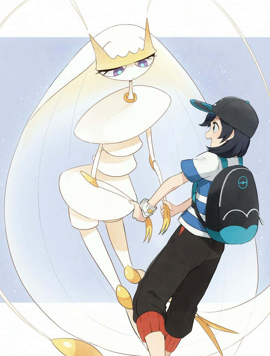 Pheromosa With Pokemon Trainer Elio Background