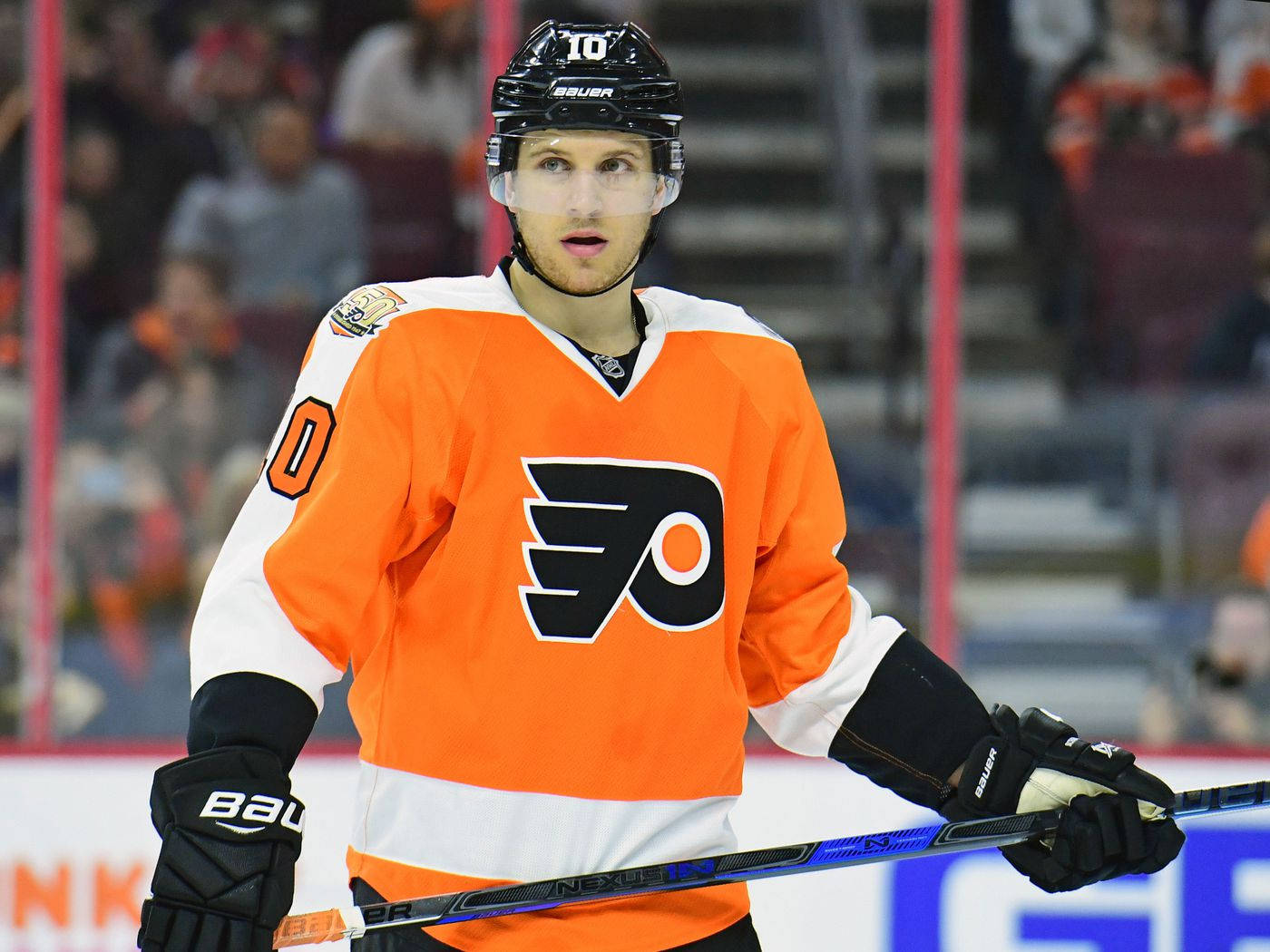 Philadelphia Flyers Brayden Schenn Portrait On Field Background