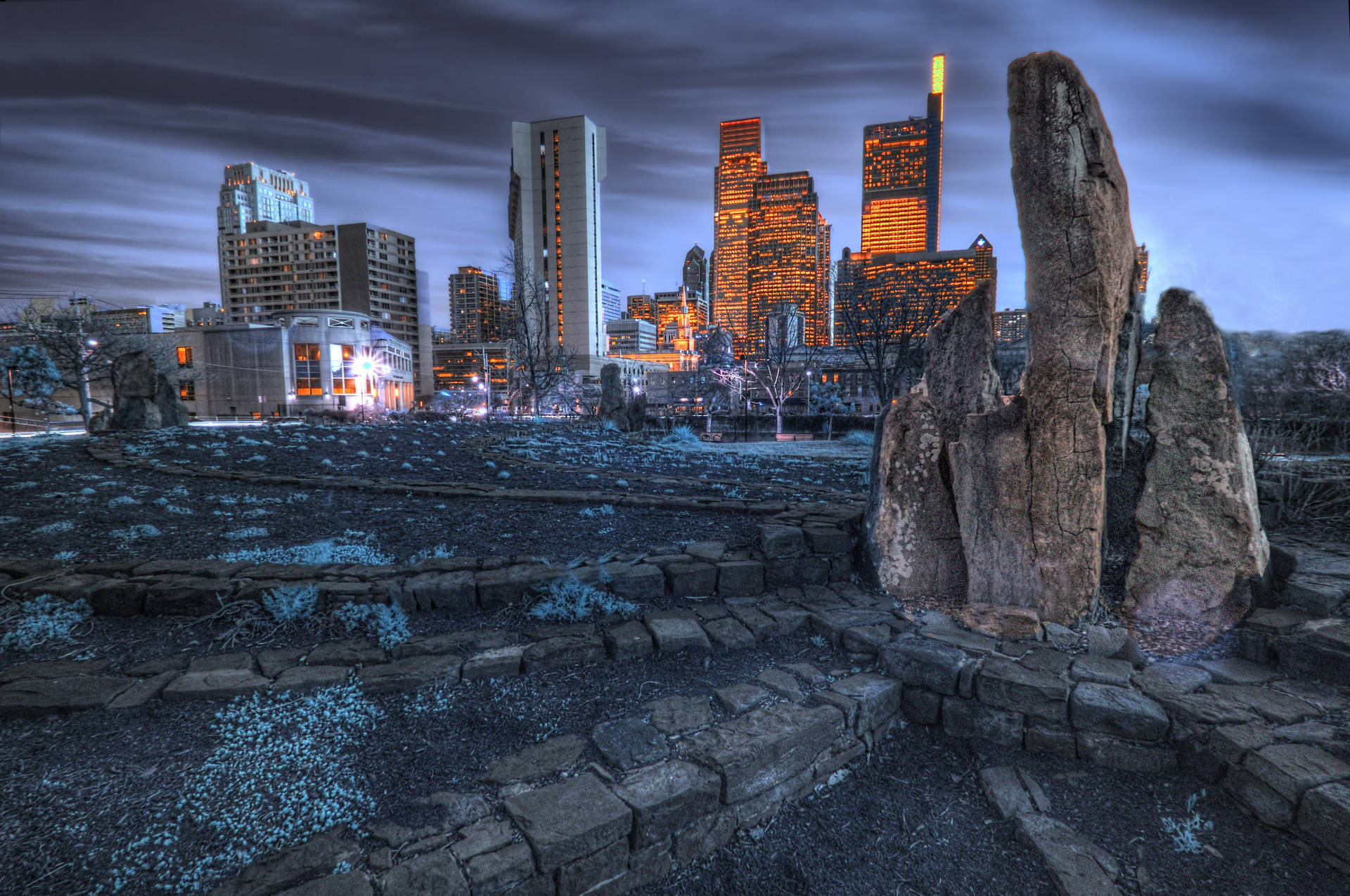 Philadelphia Rock Statue In Park Background