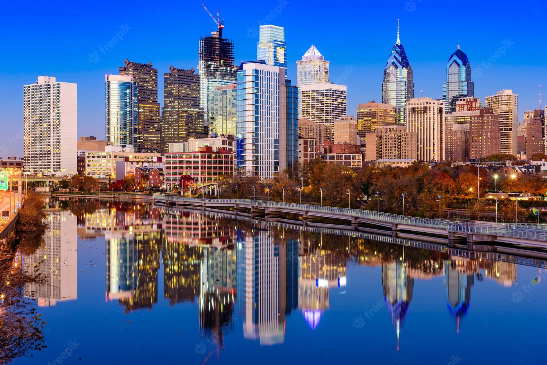 Philadelphia Skyline Daytime Reflection