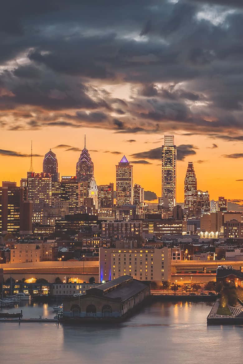 Philadelphia Skyline Of Yellow Sky Background