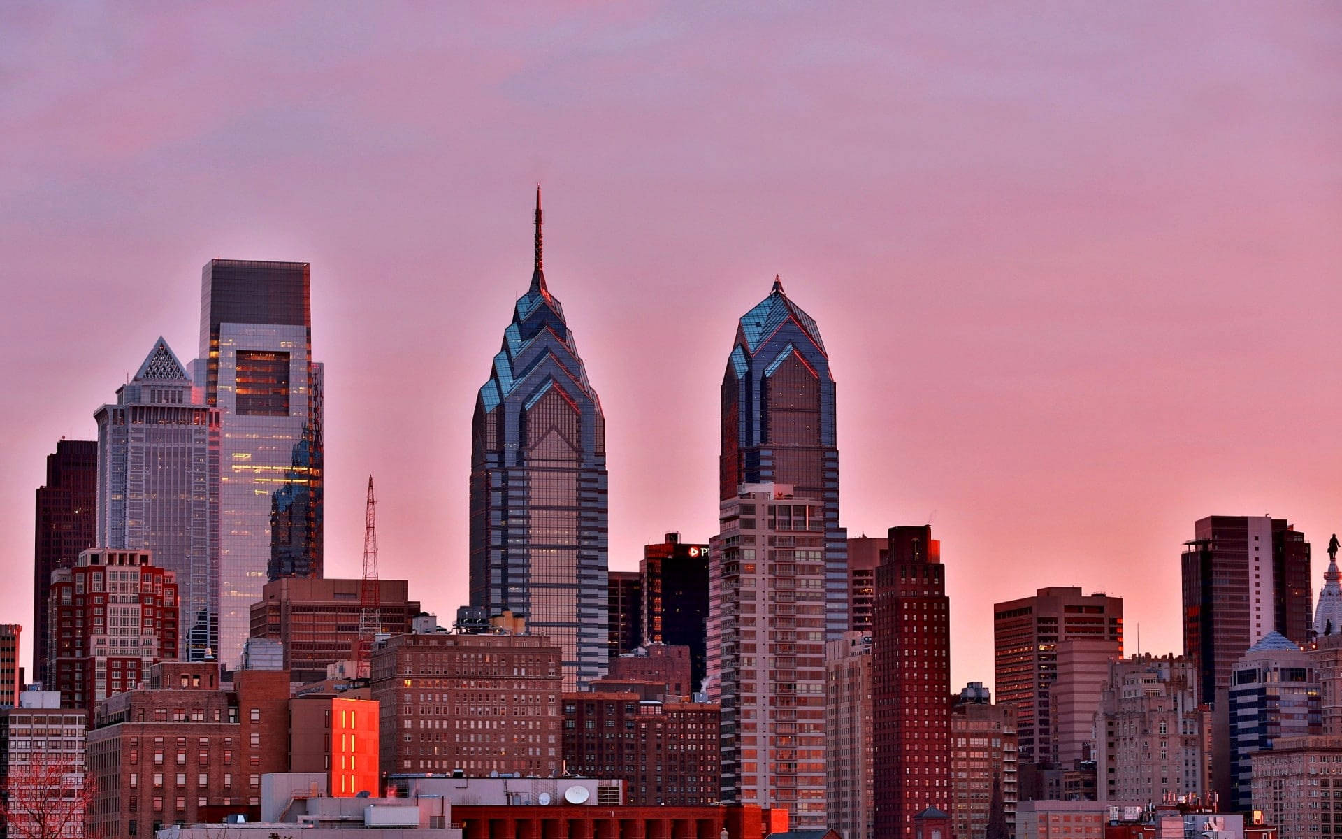 Philadelphia Skyline Orange Hue Background