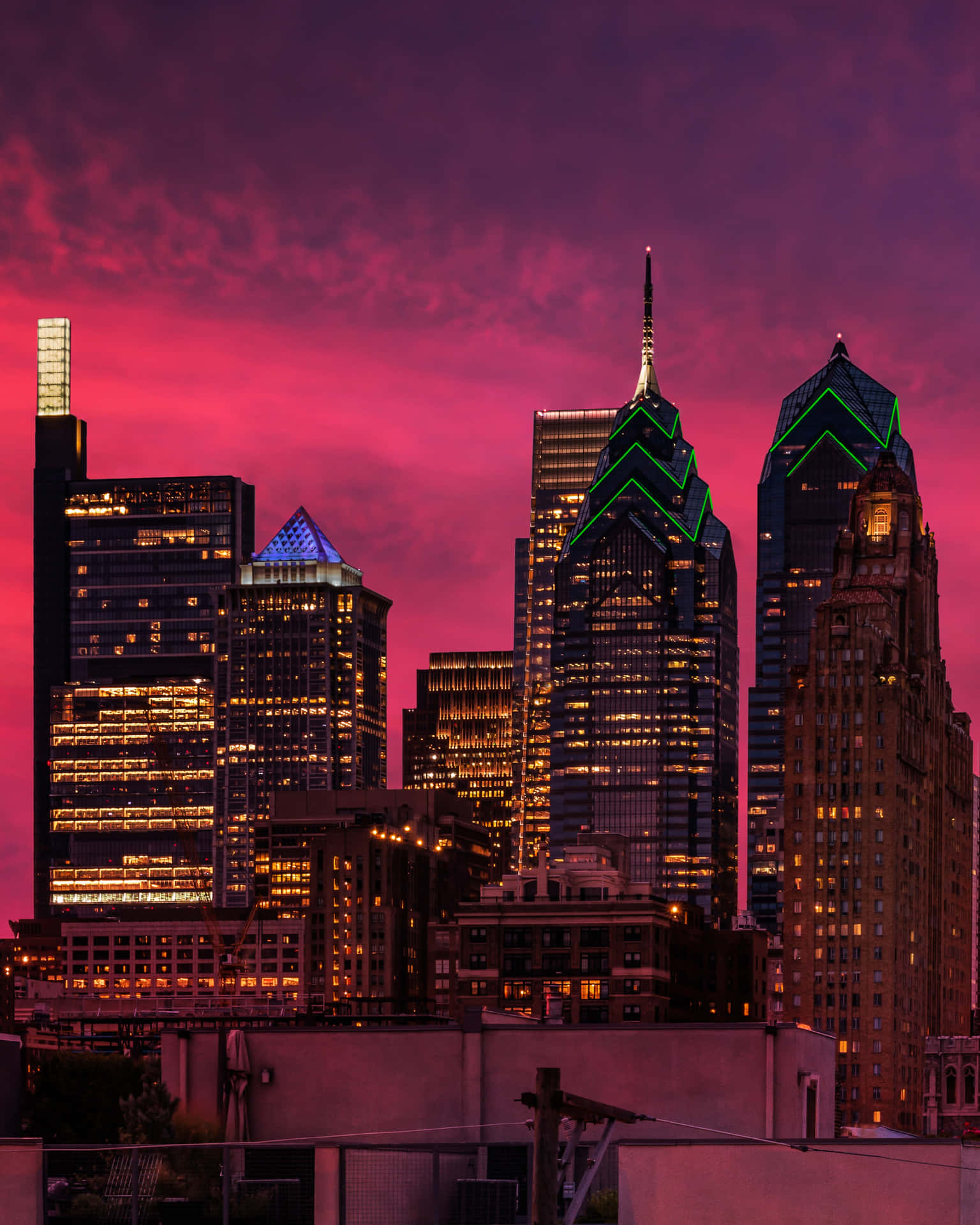 Philadelphia Skyline Pink Sky Background