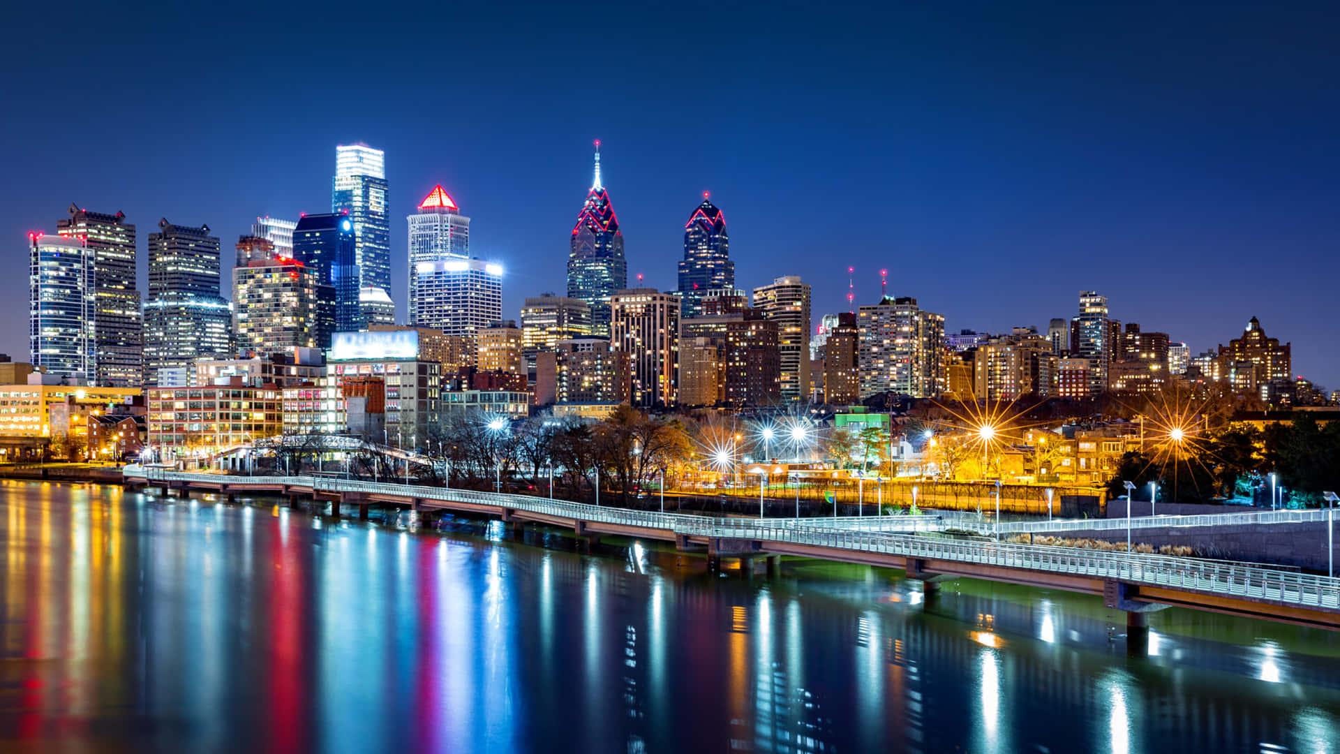 Philadelphia Skyline With Multicolor Reflection Background