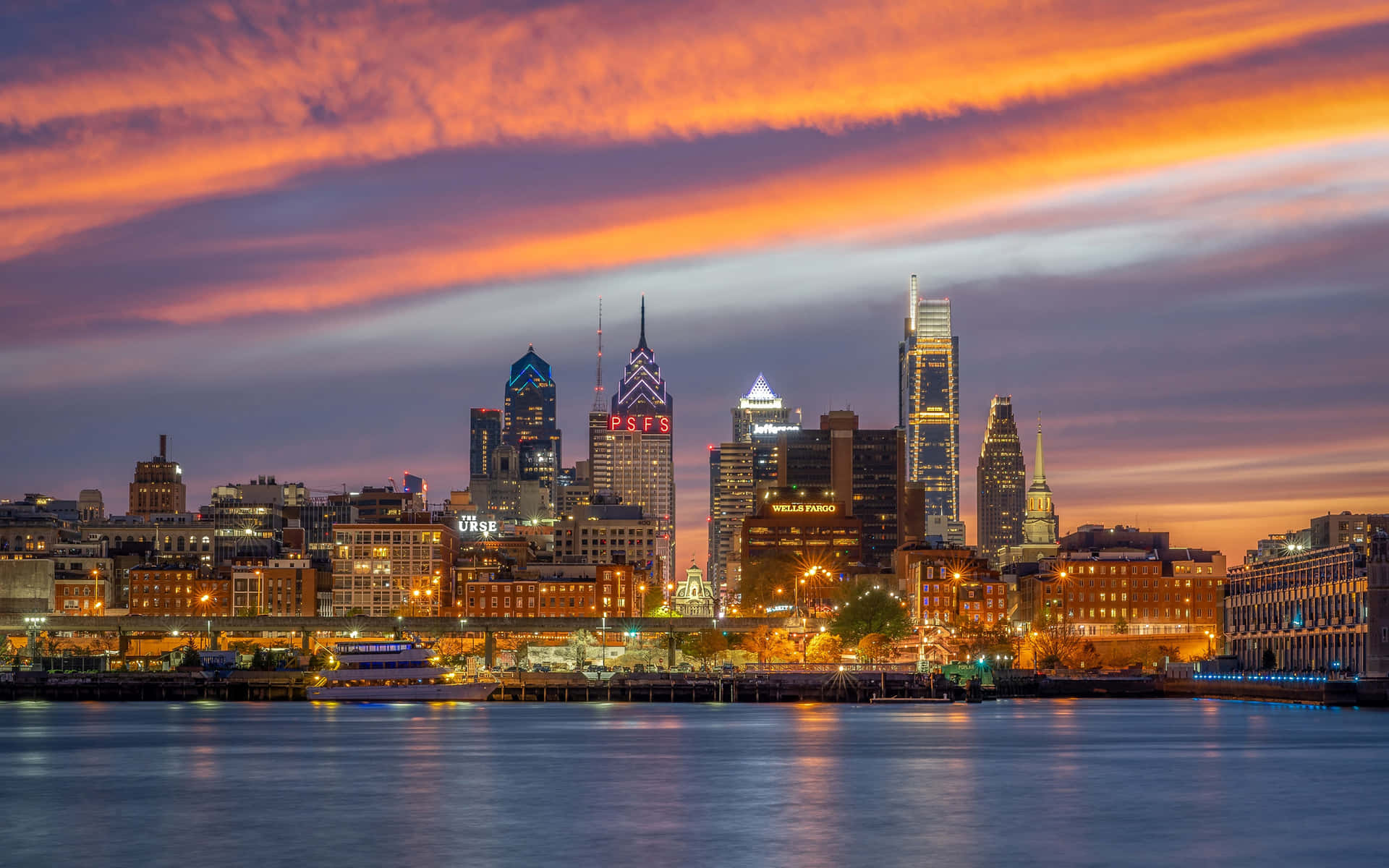 Philadelphia Skyline With Orange Clouds Background