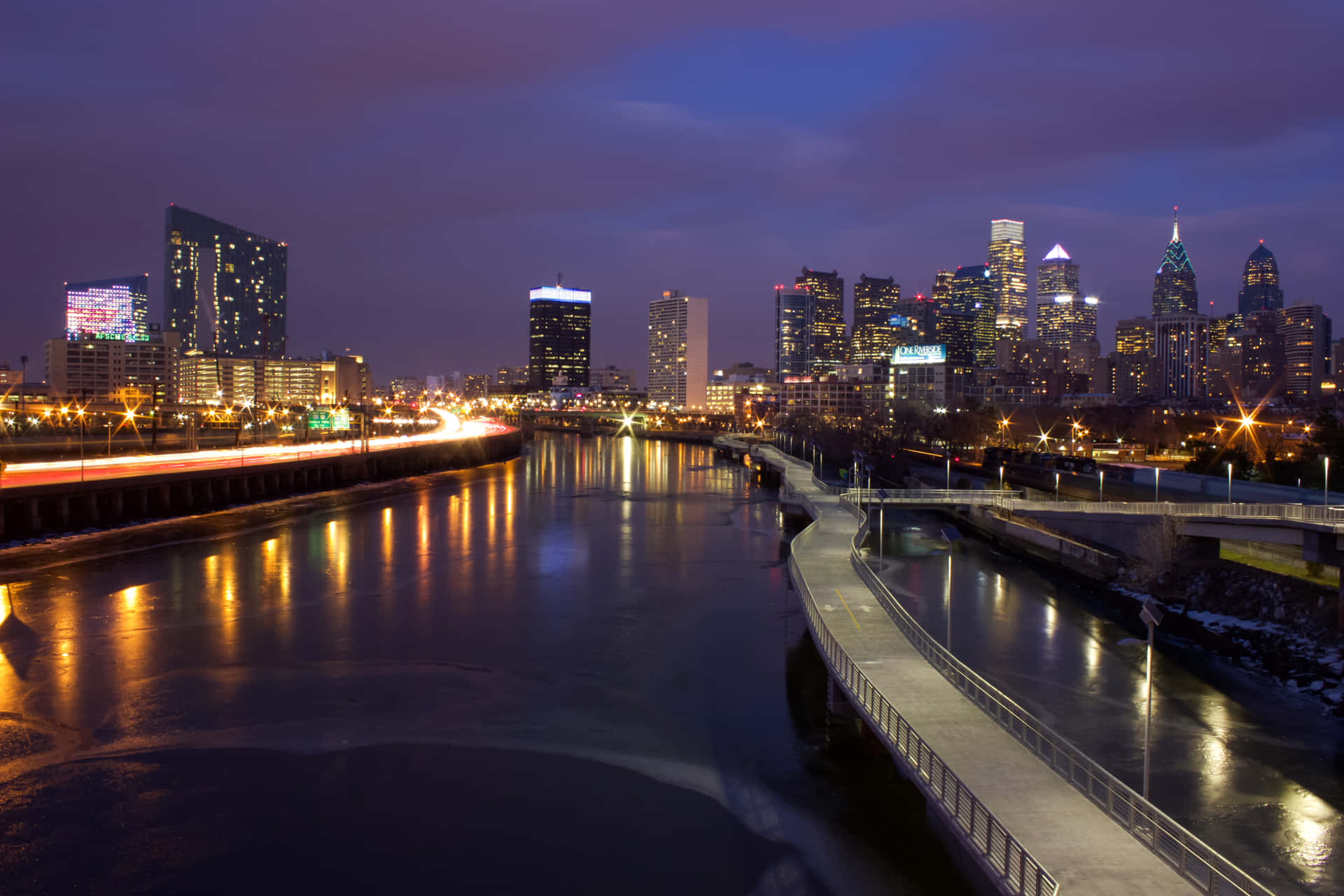 Philadelphia Skyline With Purple Sky