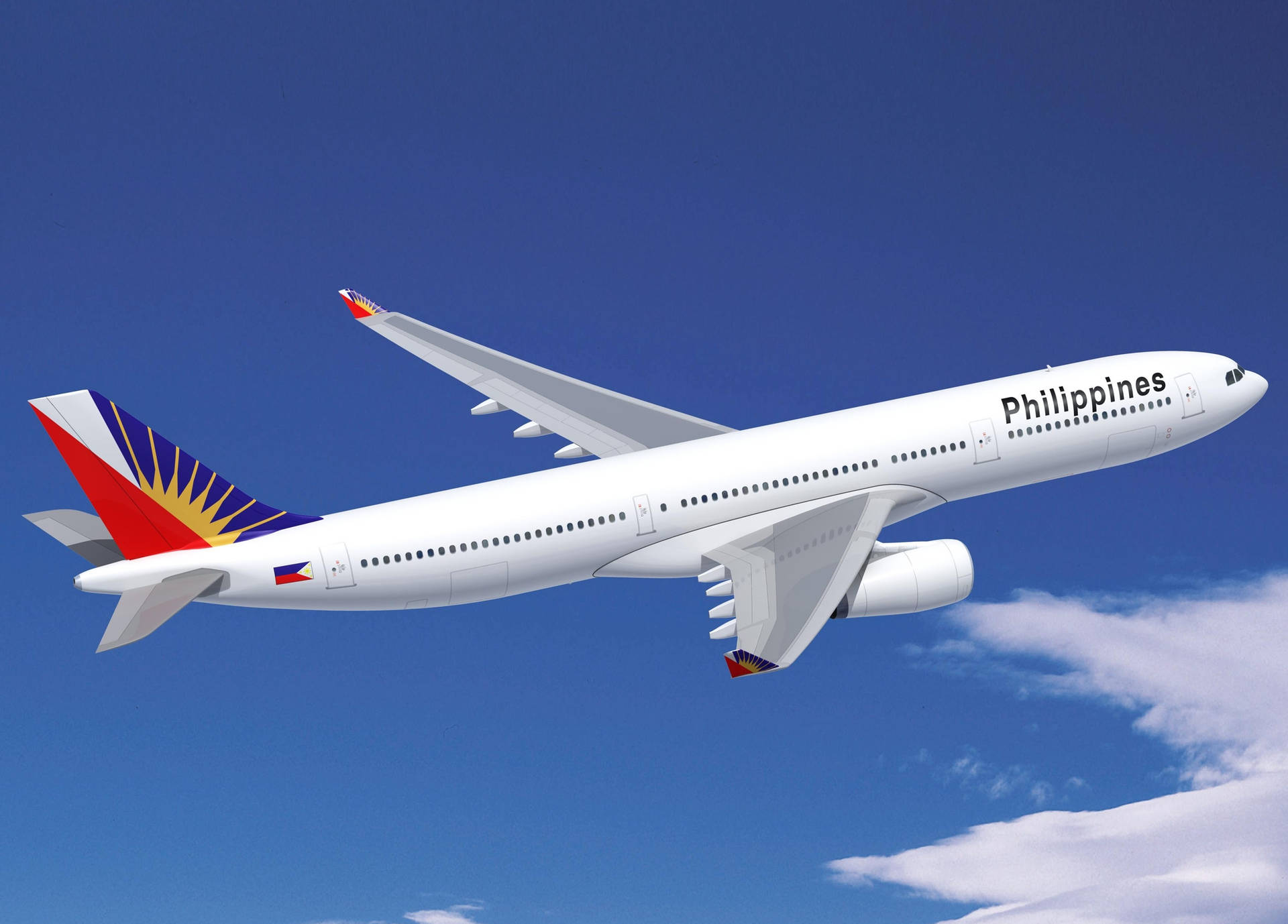 Philippine Airlines Flying Airplane In The Sky Background