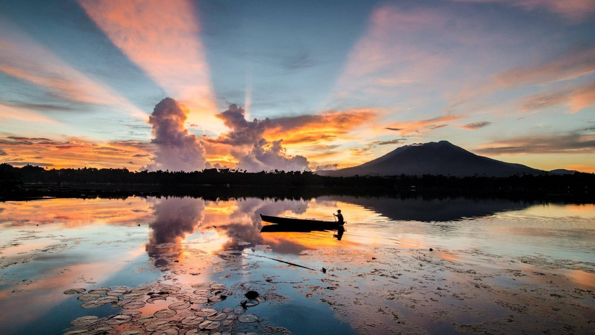 Philippines Lake In The Rising Sun Background