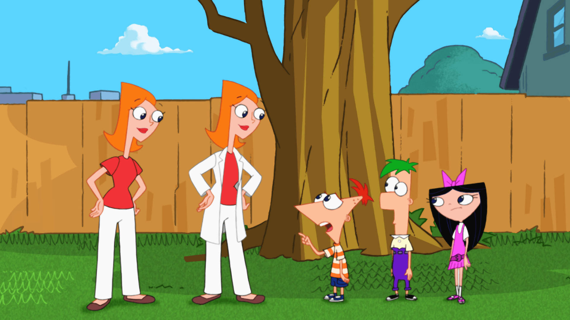 Phineas And Ferb With Adult Candace Background