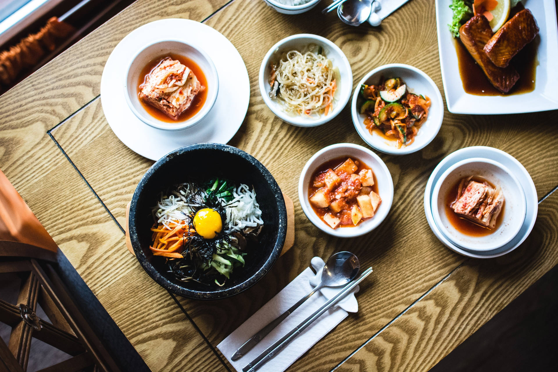 Pho Noodle Soup With Side Dishes Background