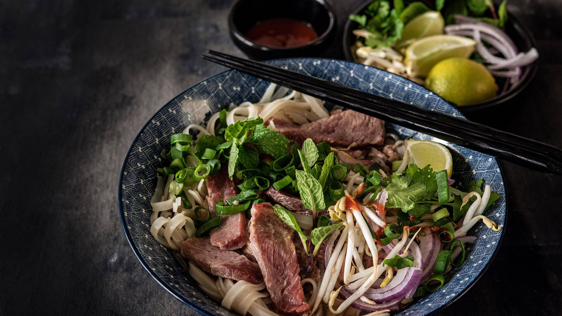 Pho Noodles With Generous Toppings Background