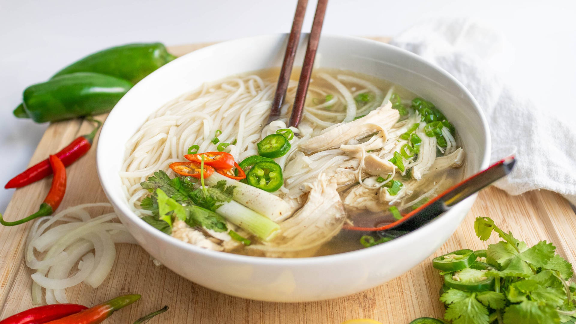 Pho Spicy Chicken Noodle Soup Background