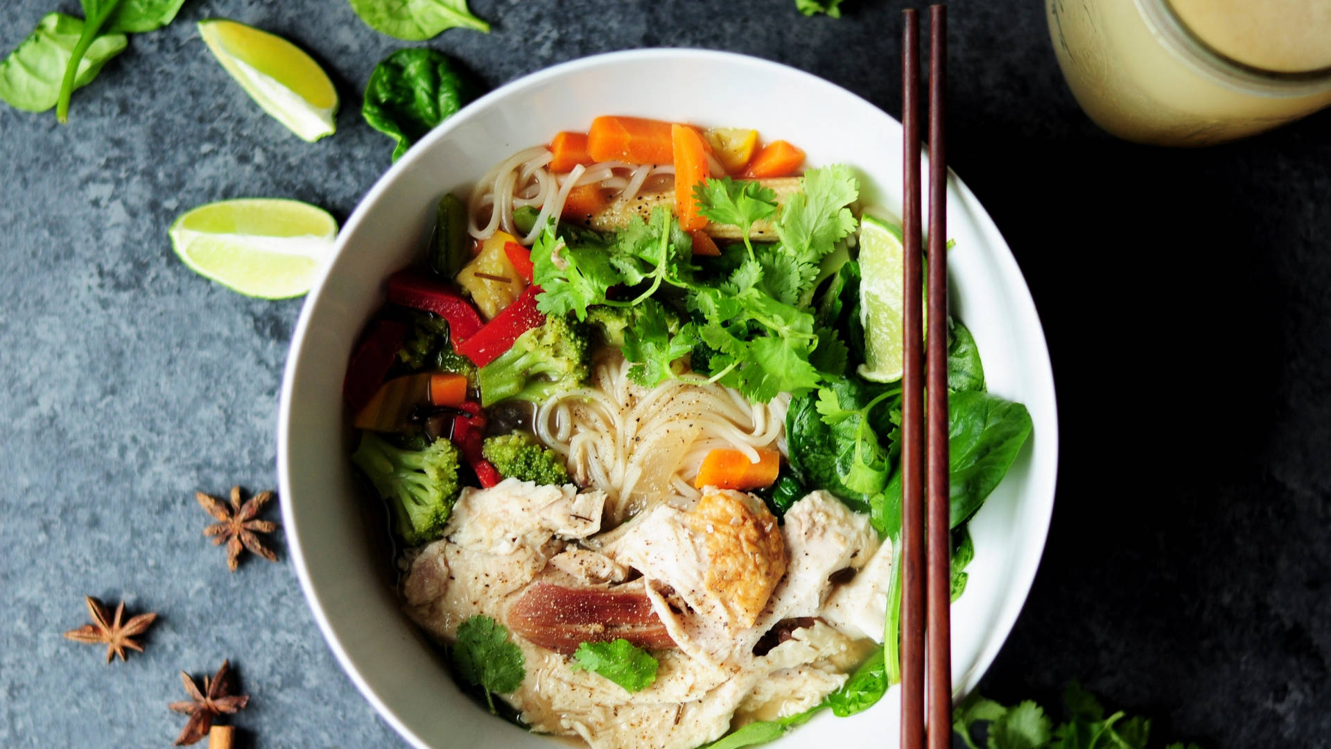 Pho Topped With Fresh Vegetables Background