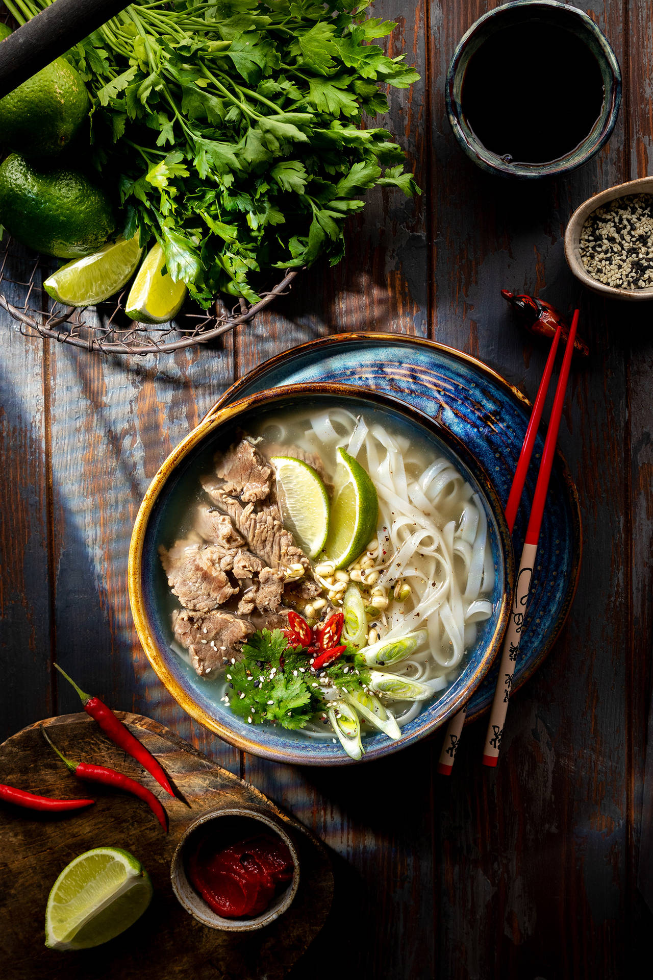 Pho With Fresh Ingredients Background