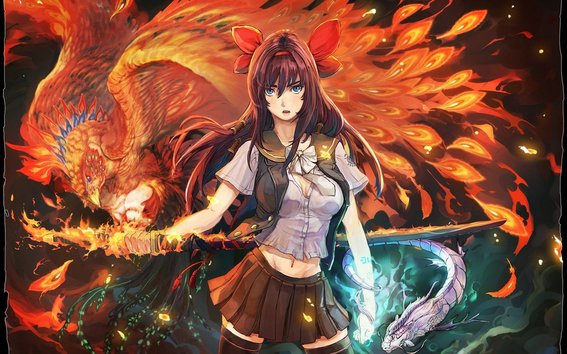 Phoenix Girl Fire Anime Background