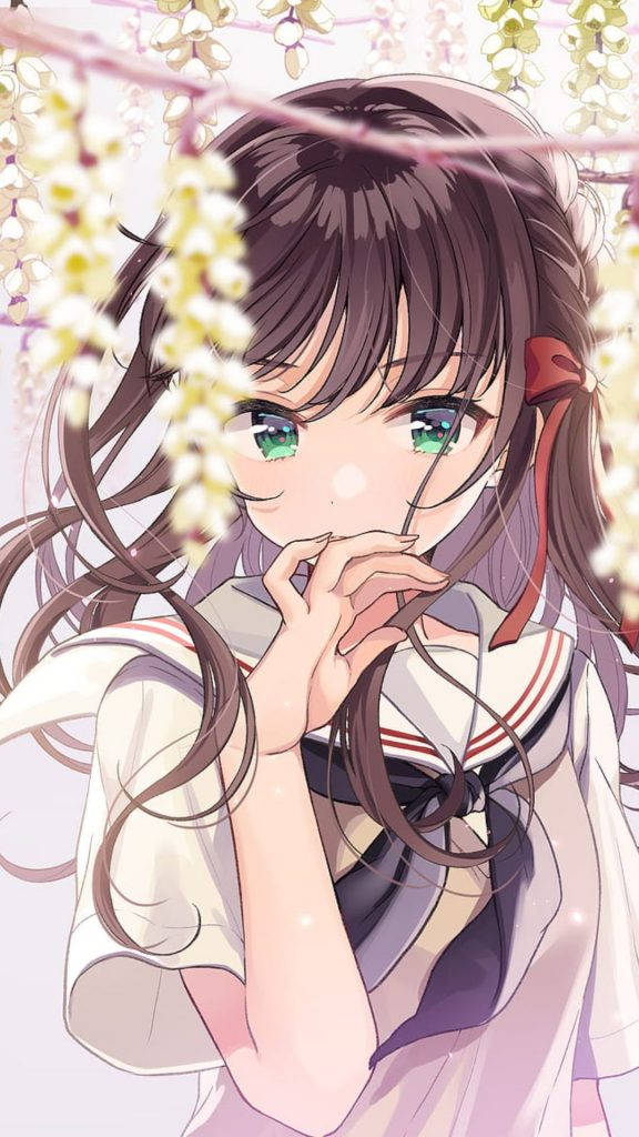 Phone Girl Anime In School Uniform Background