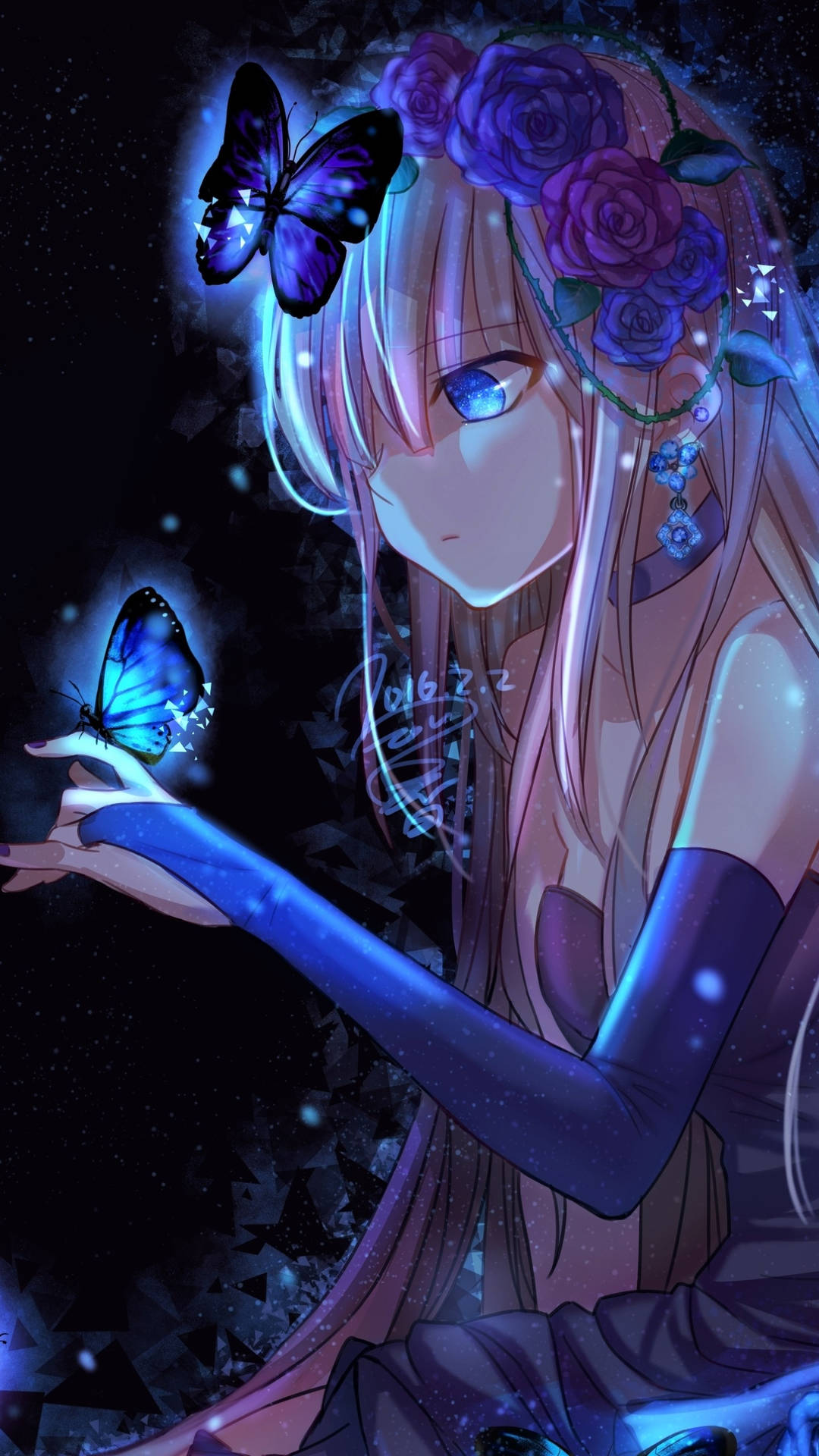 Phone Girl Blue Butterflies Background