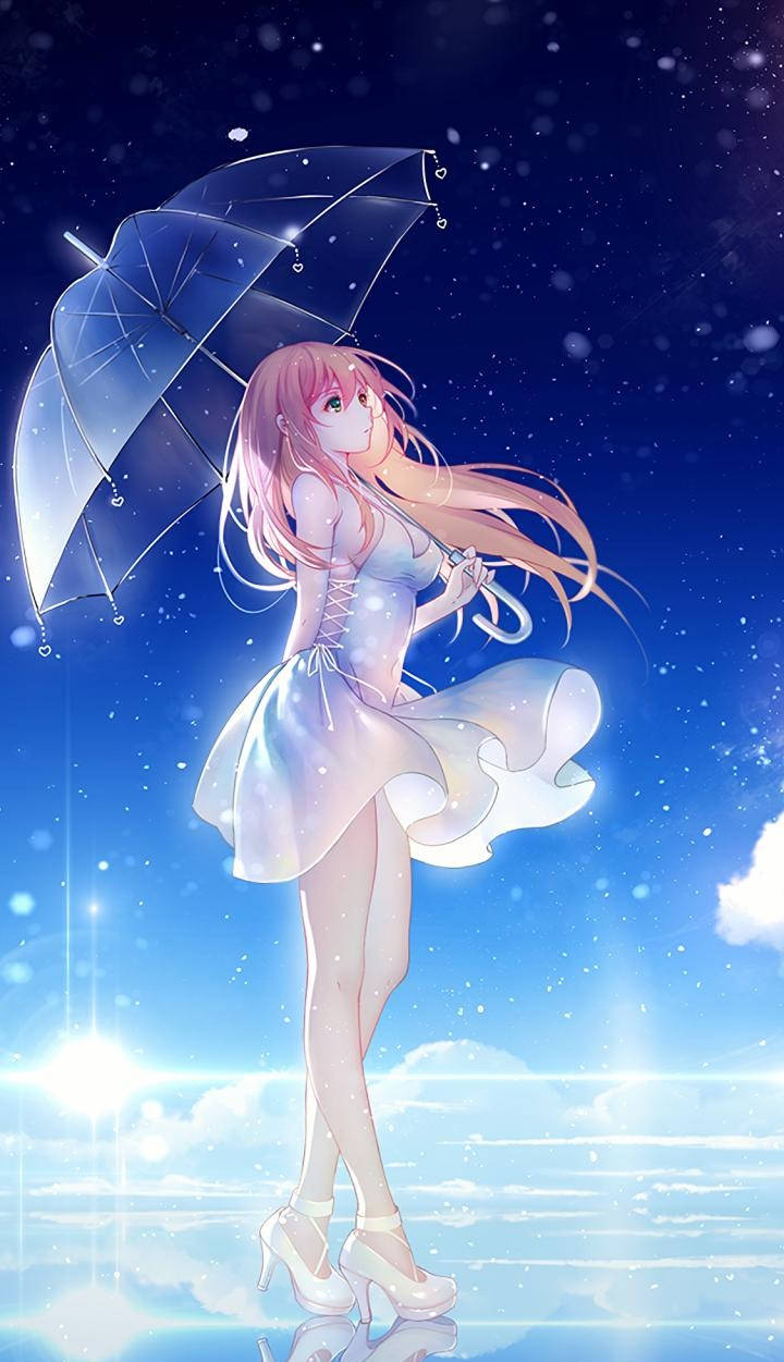 Phone Girl Night Sky Anime Background
