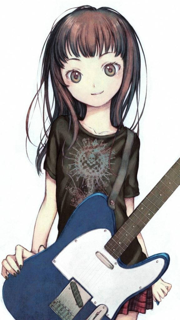 Phone Girl With Guitar Background