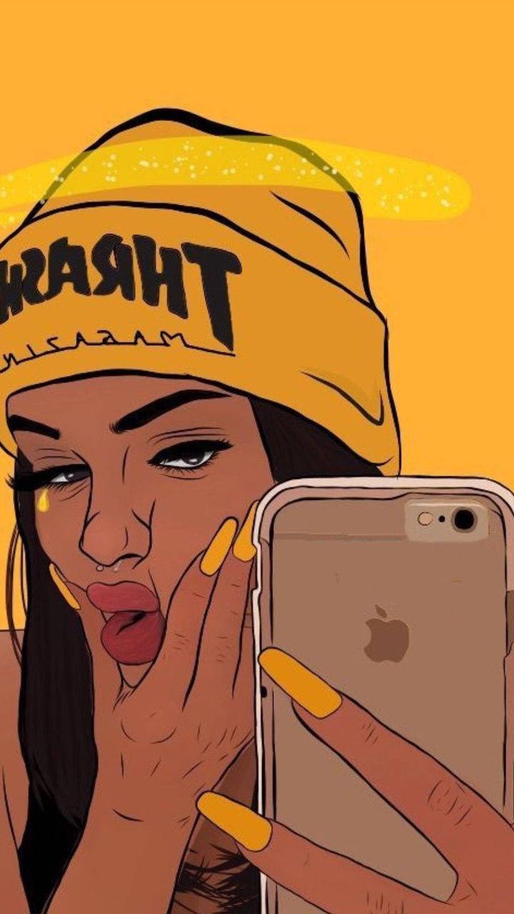 Phone Girl Yellow With Iphone Background