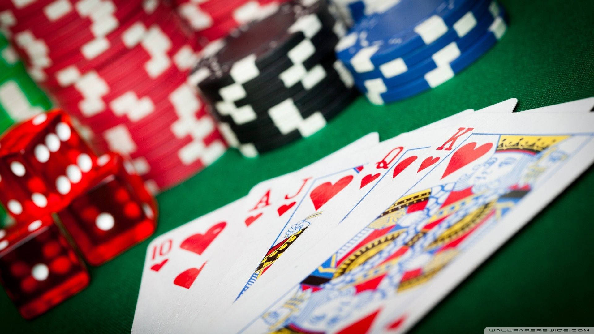 Photo Of A Royal Flush Card Baccarat Green Table Background