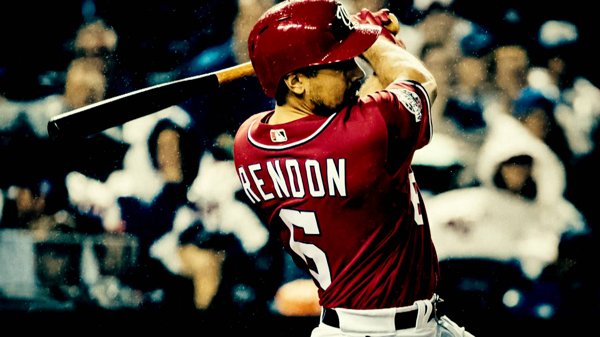 Photo Of Anthony Rendon Swinging With Vintage Filter Background