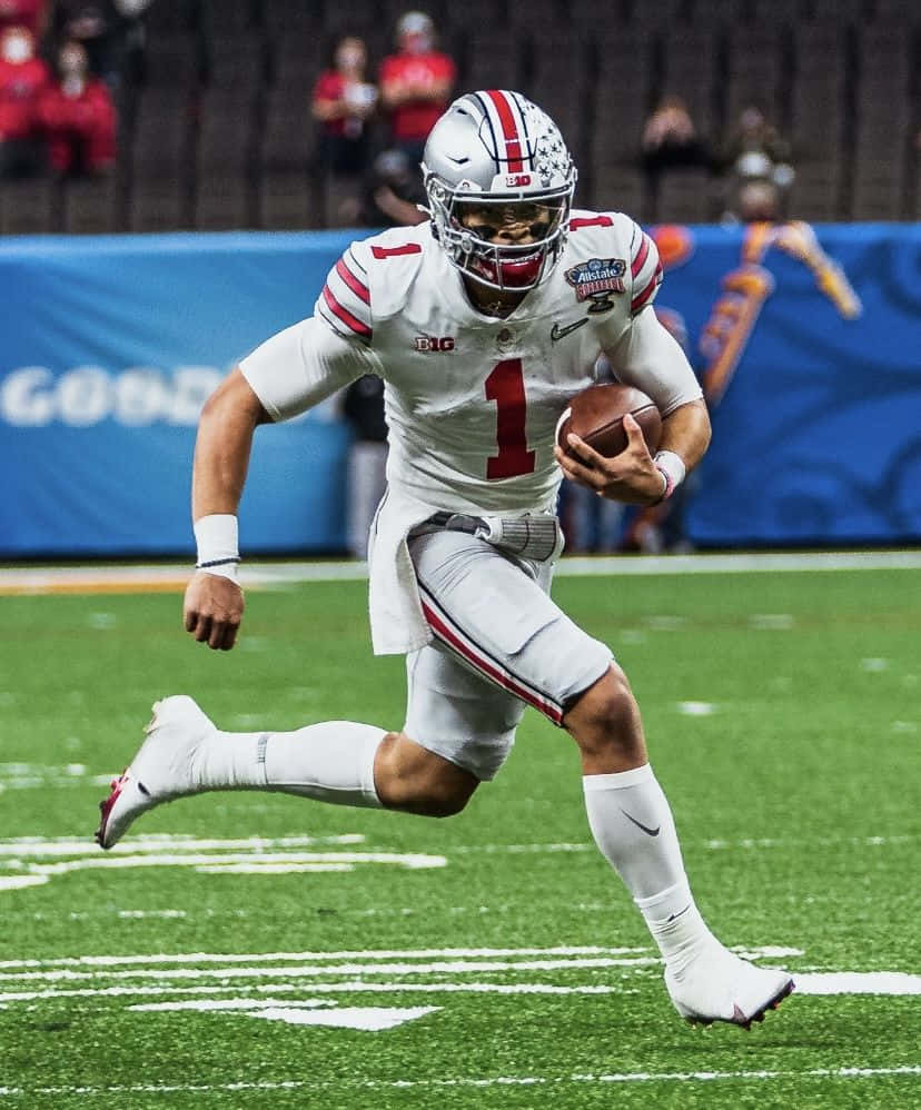 Photo Ohio State Quarterback Justin Fields Defeating Rutgers University Background