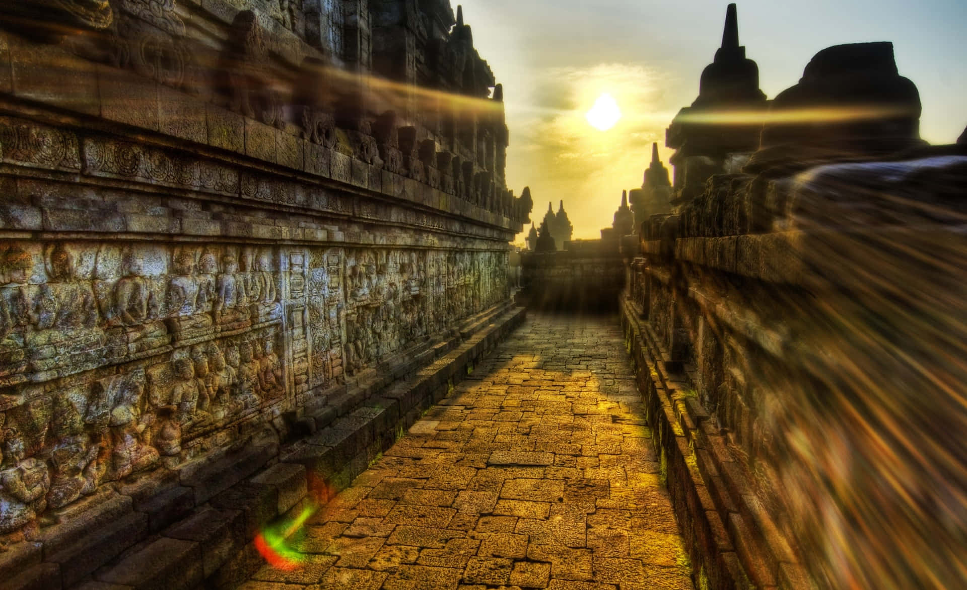 Photo Sun From Borobudur Temple Background