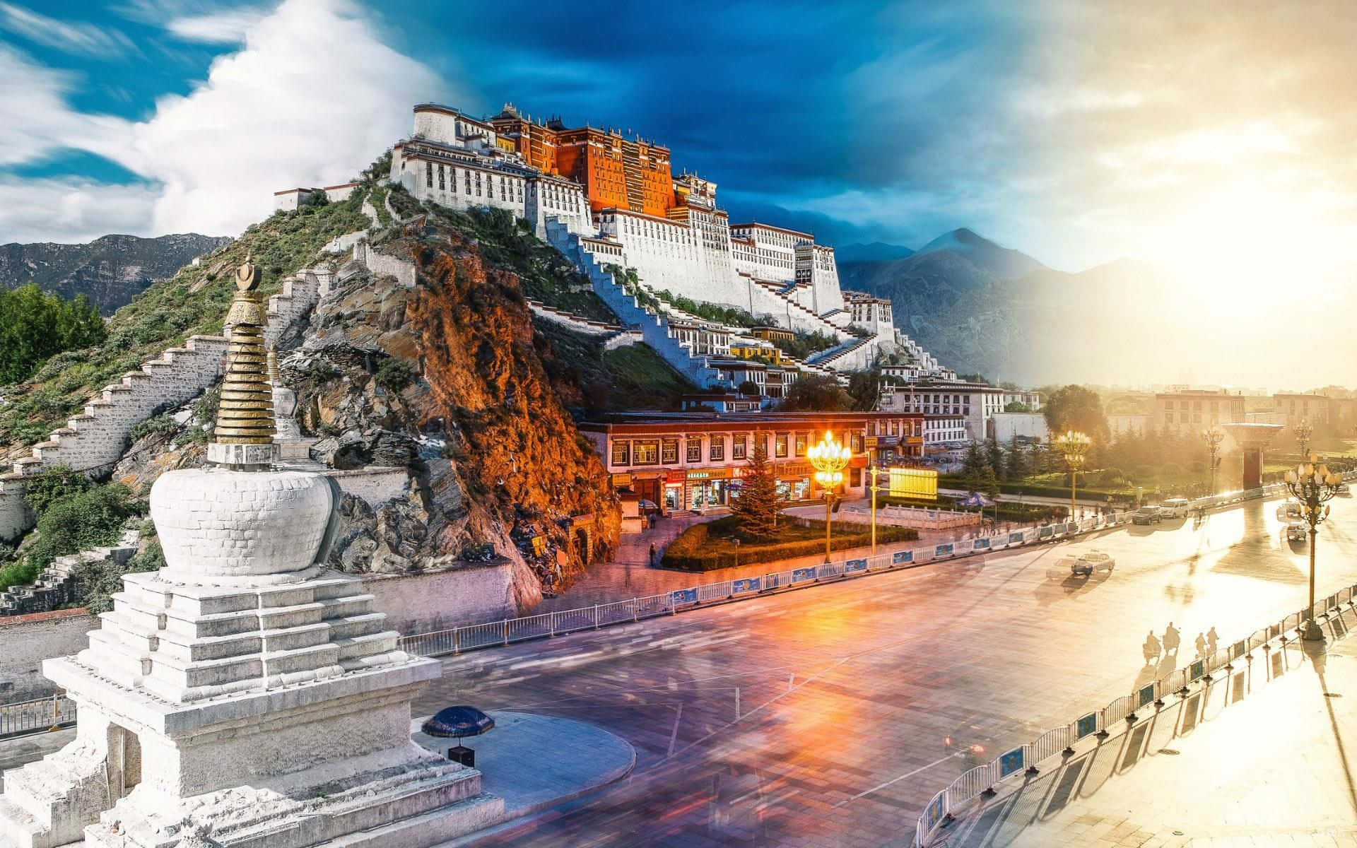 Photograph Of Potala Palace In Lhasa Background