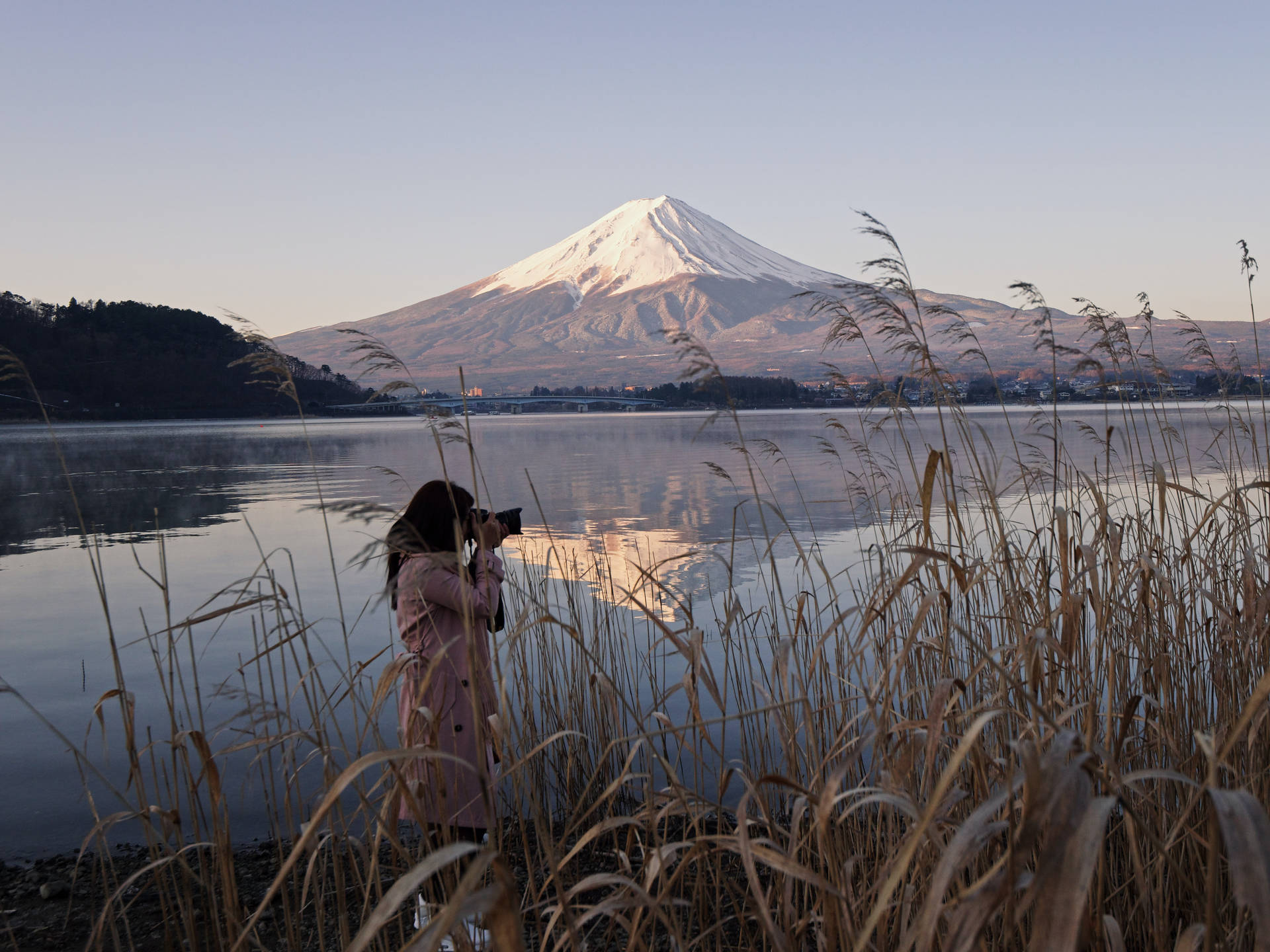 Photographer And Mount Fuji Background