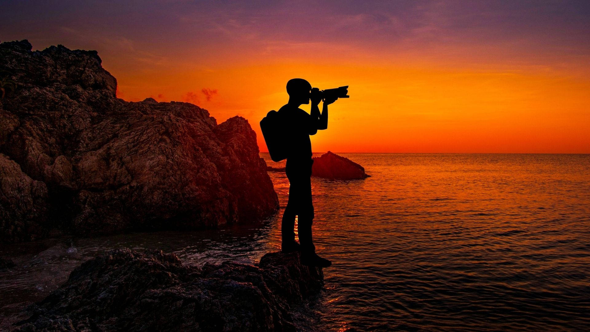 Photographer At Sunset Background