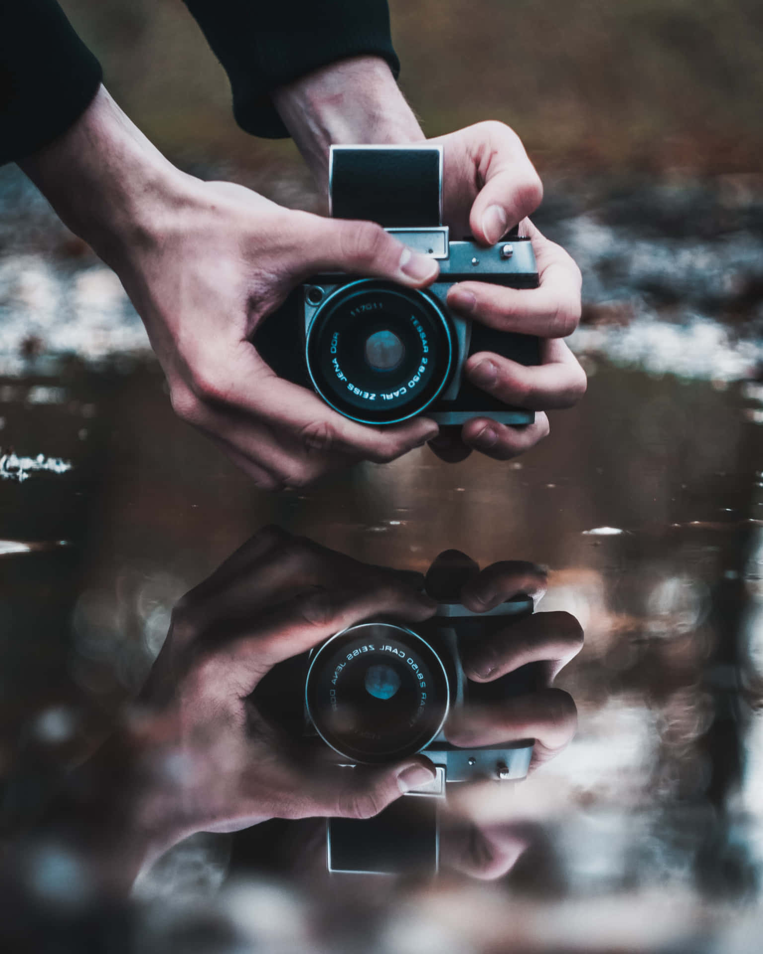 Photography Camera With Water Reflection