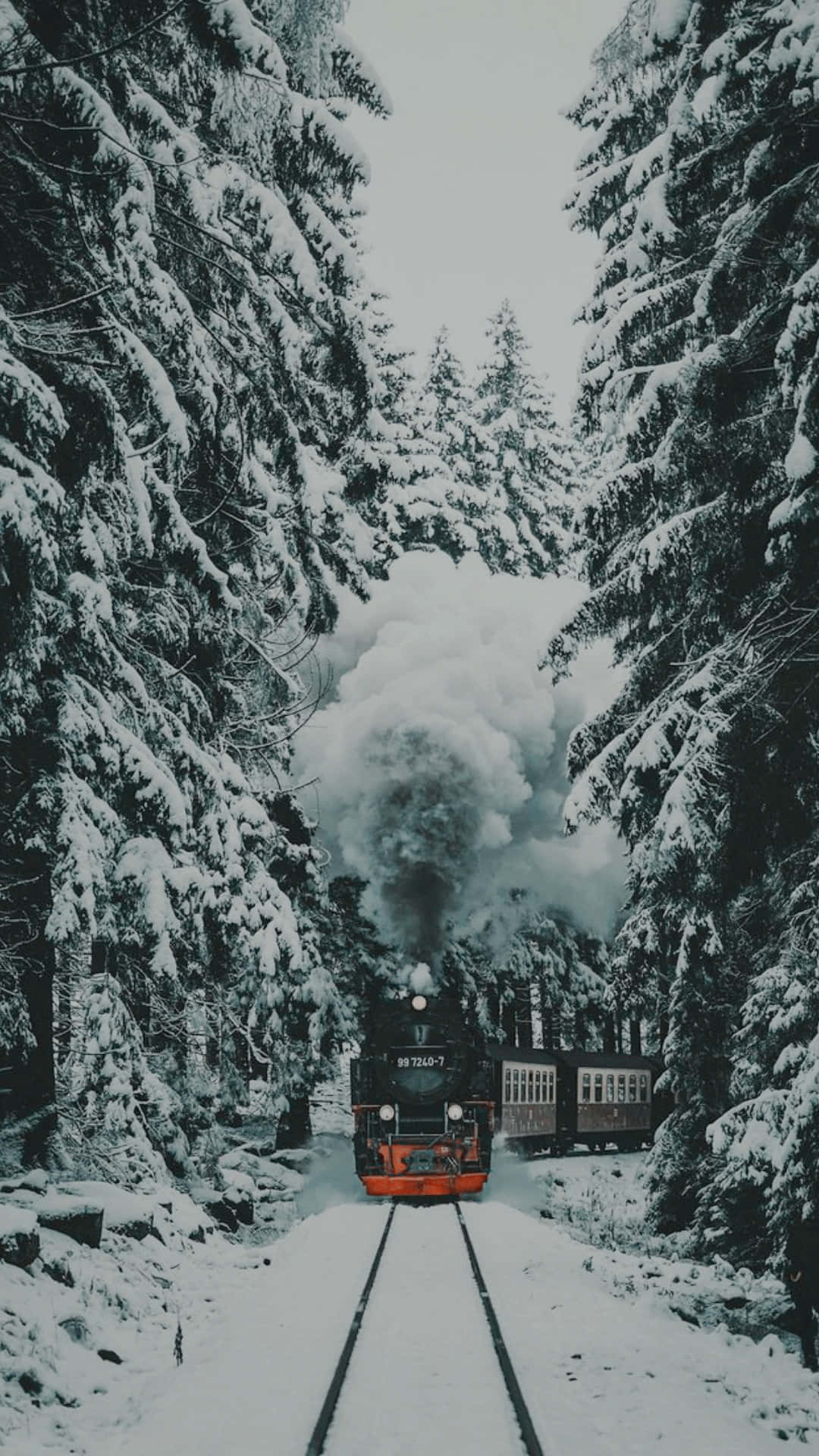 Photography Of Cozy Winter Aesthetic Smoky Train Background