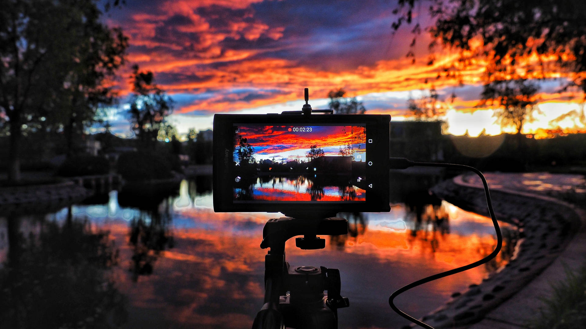 Photography Of Lake At Golden Hour Background