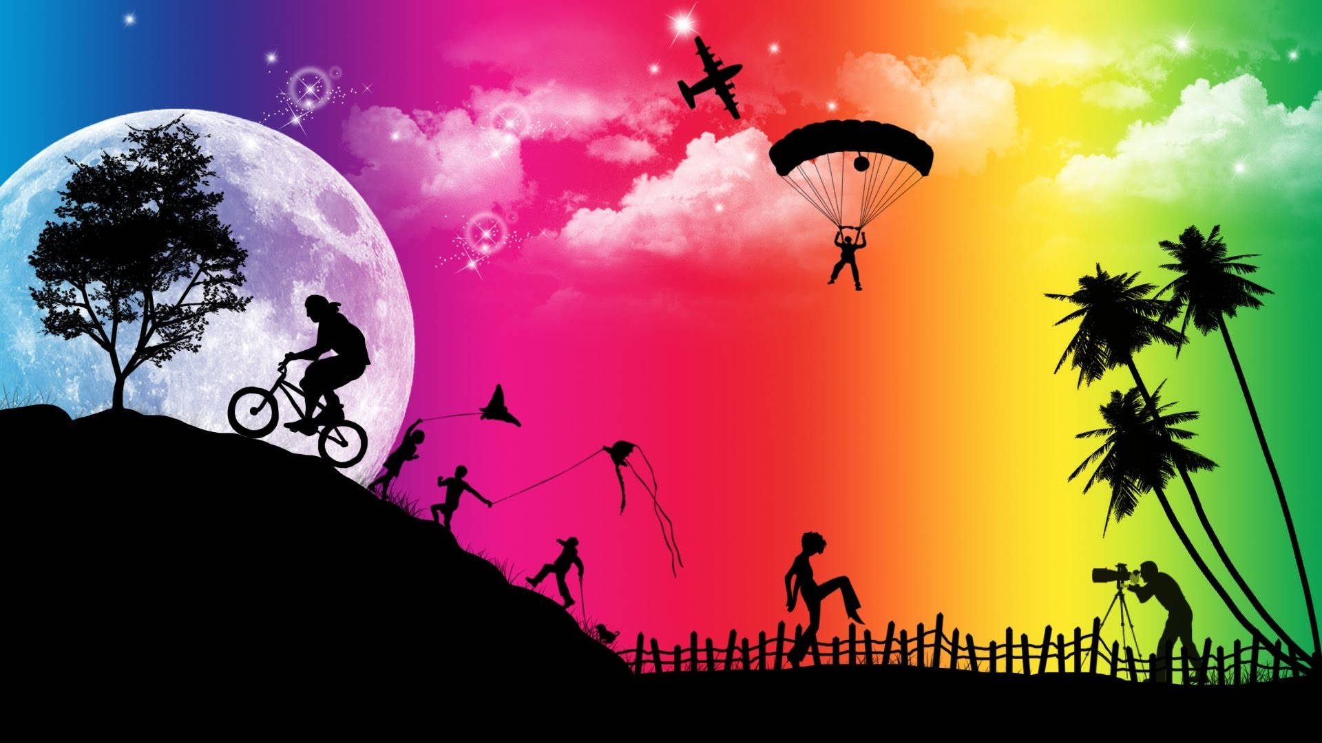 Photoshop Hd Silhouettes On Rainbow Background