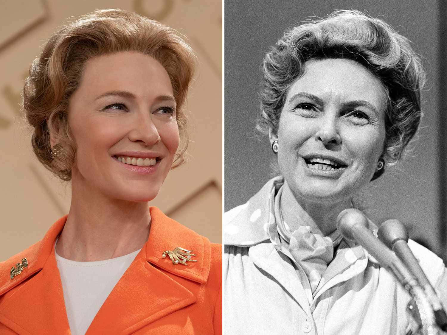 Phyllis Schlafly In An Elegant Orange Dress Background