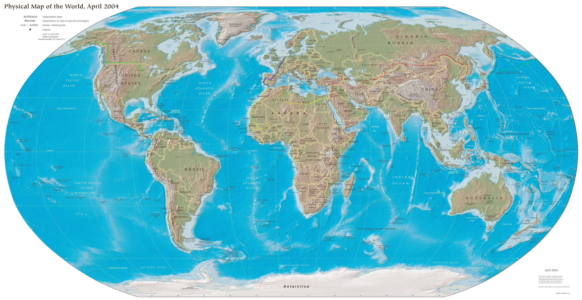 Physical World Map 4k 2004 Background