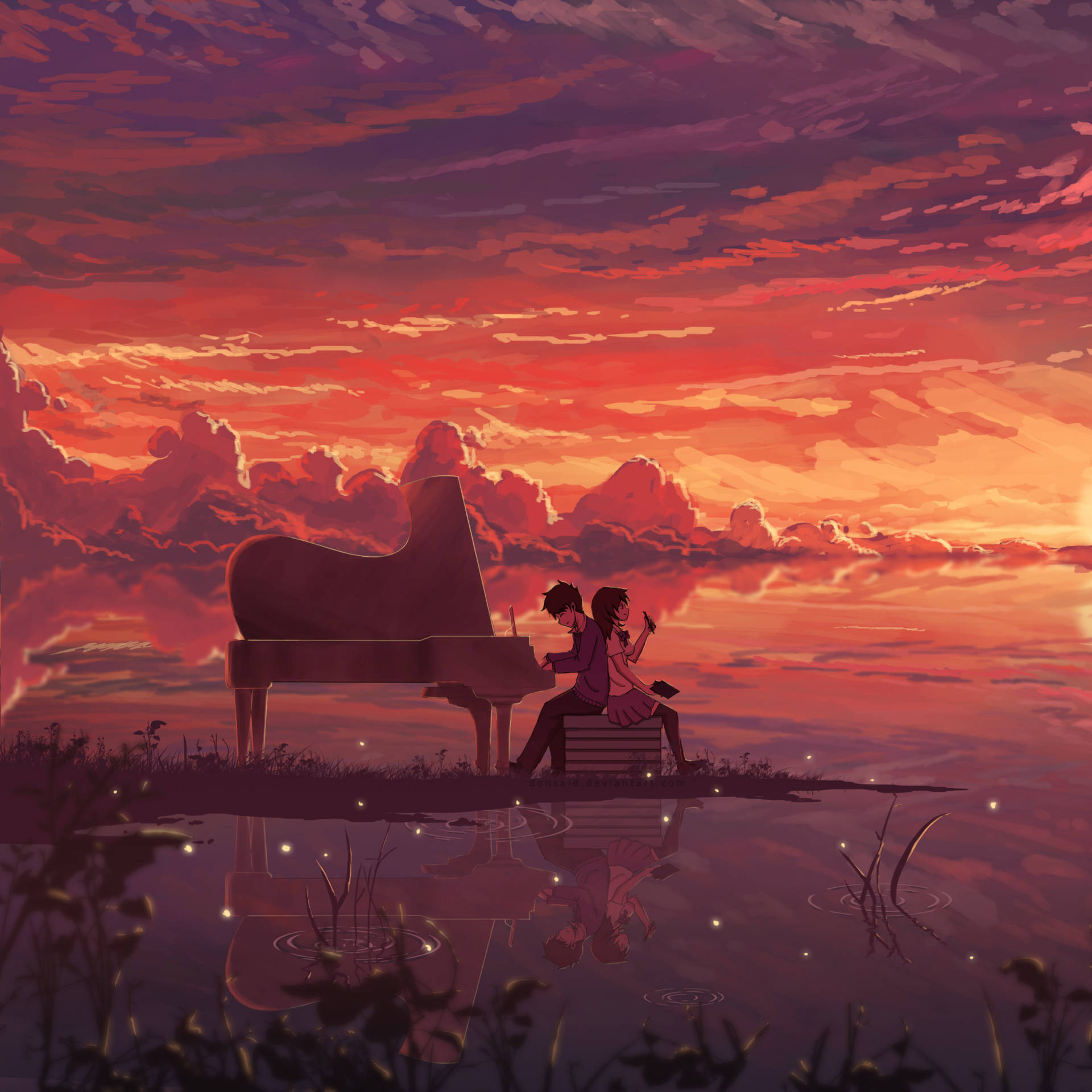 Piano At Sunset Love Art Background