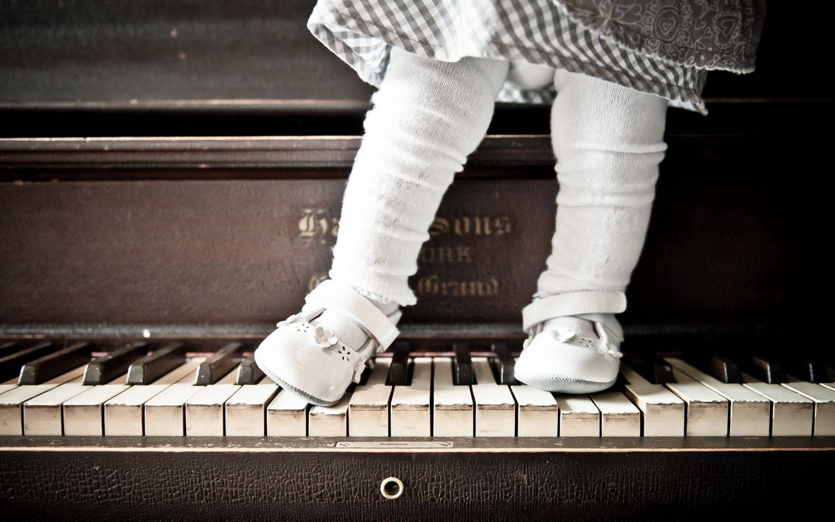 Piano Baby Girl Ballerina Shoes Background