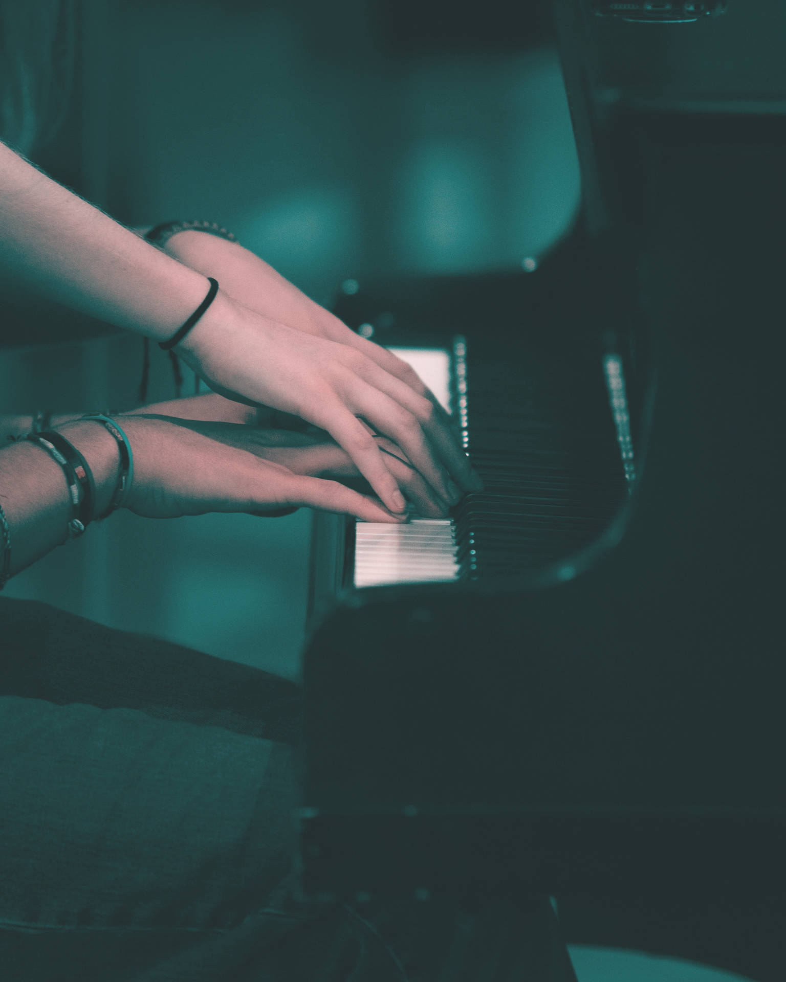 Piano With Hands Touching Background