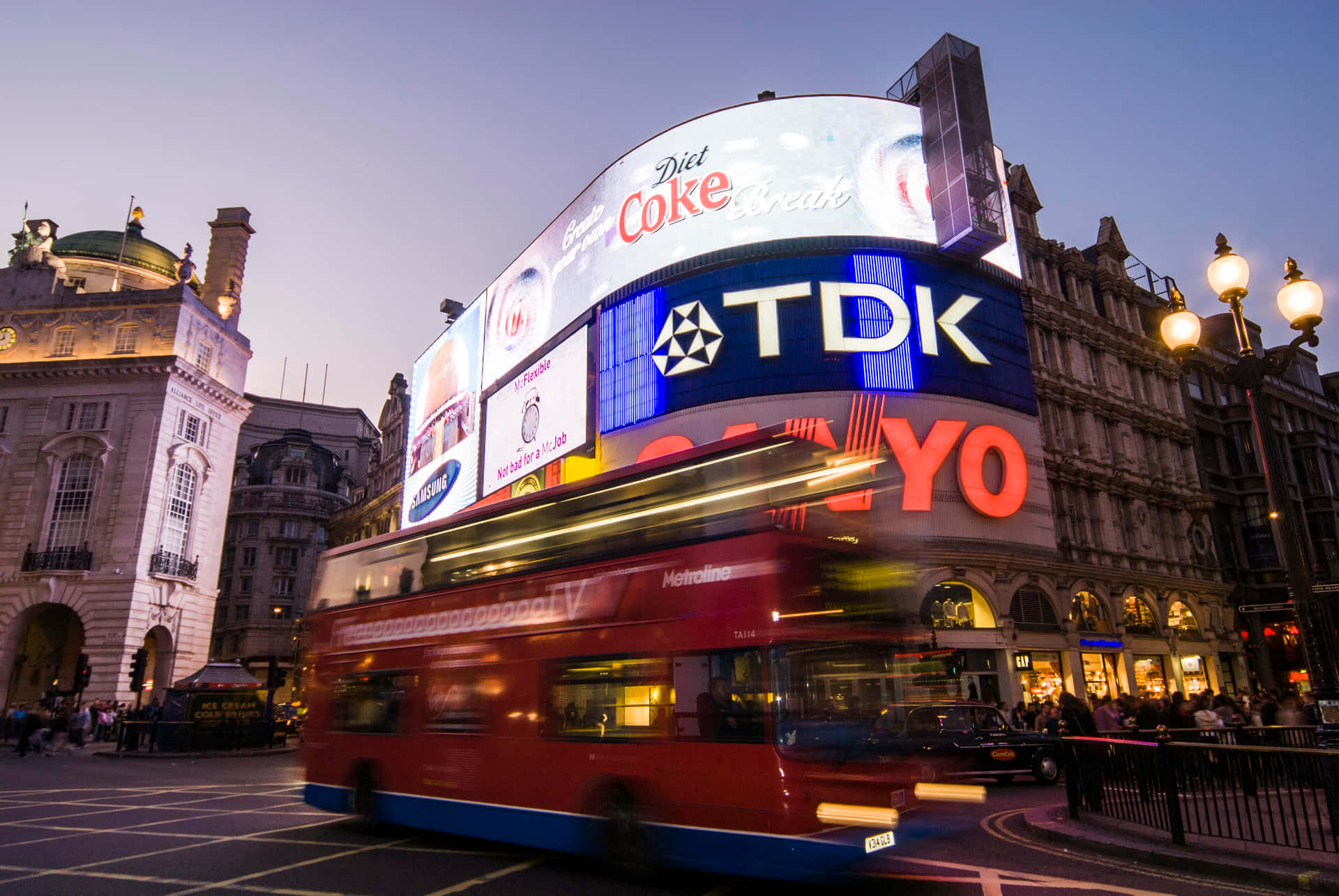 Piccadilly Circus Bus With Motion Blur Background