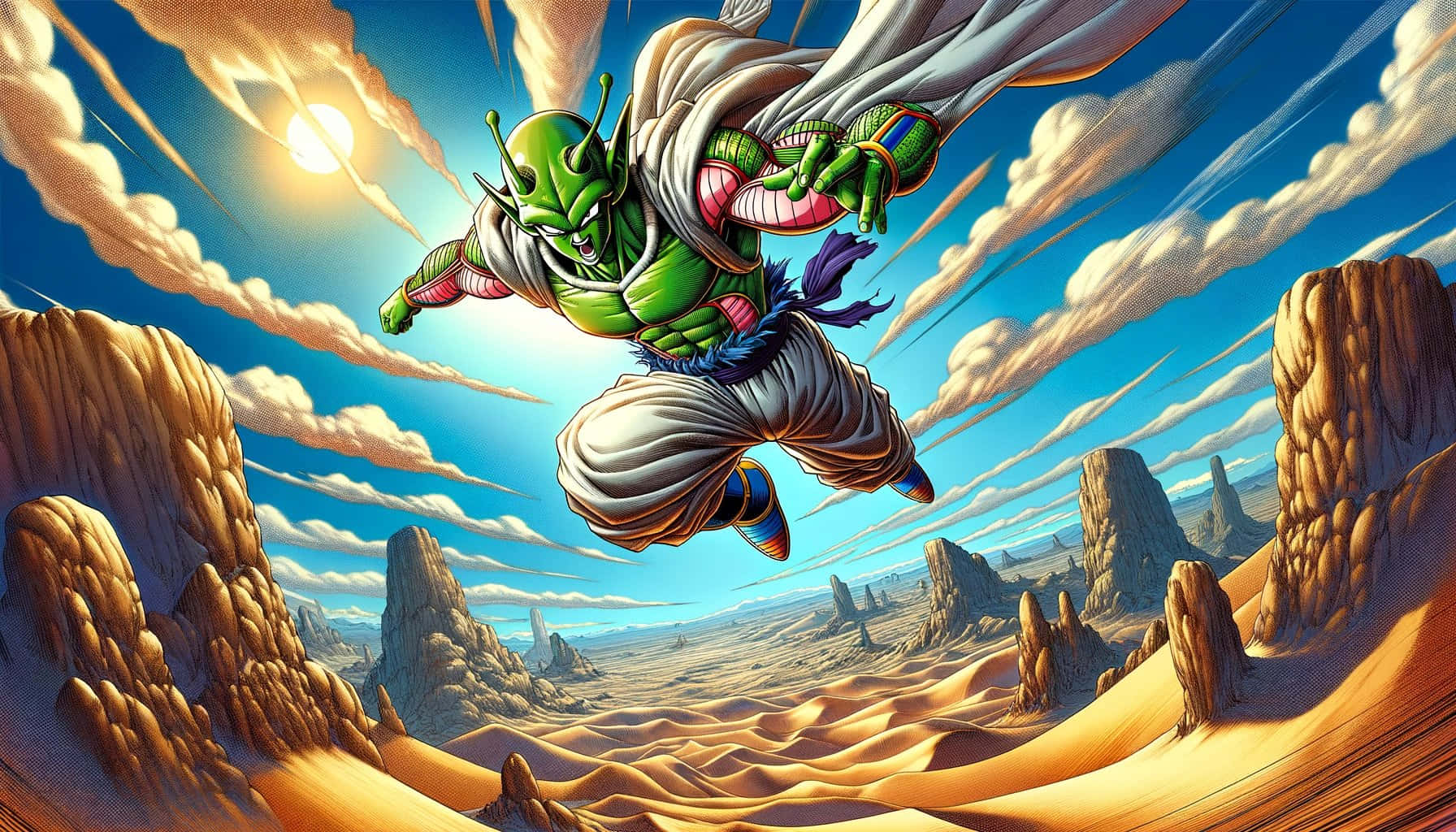 Piccolo_ Flying_ Over_ Desert_ Landscape Background