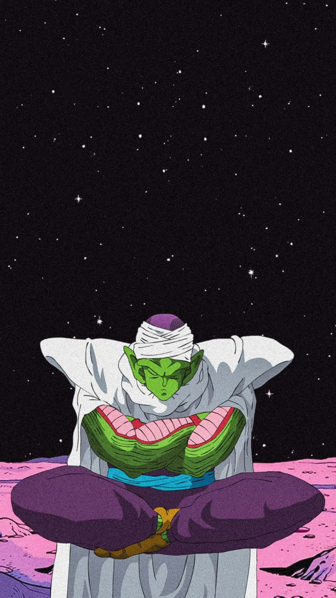 Piccolo Meditatingon Moonlit Planet Background