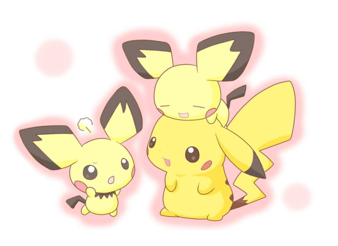 Pichu And Friends With Pink Shadows Background