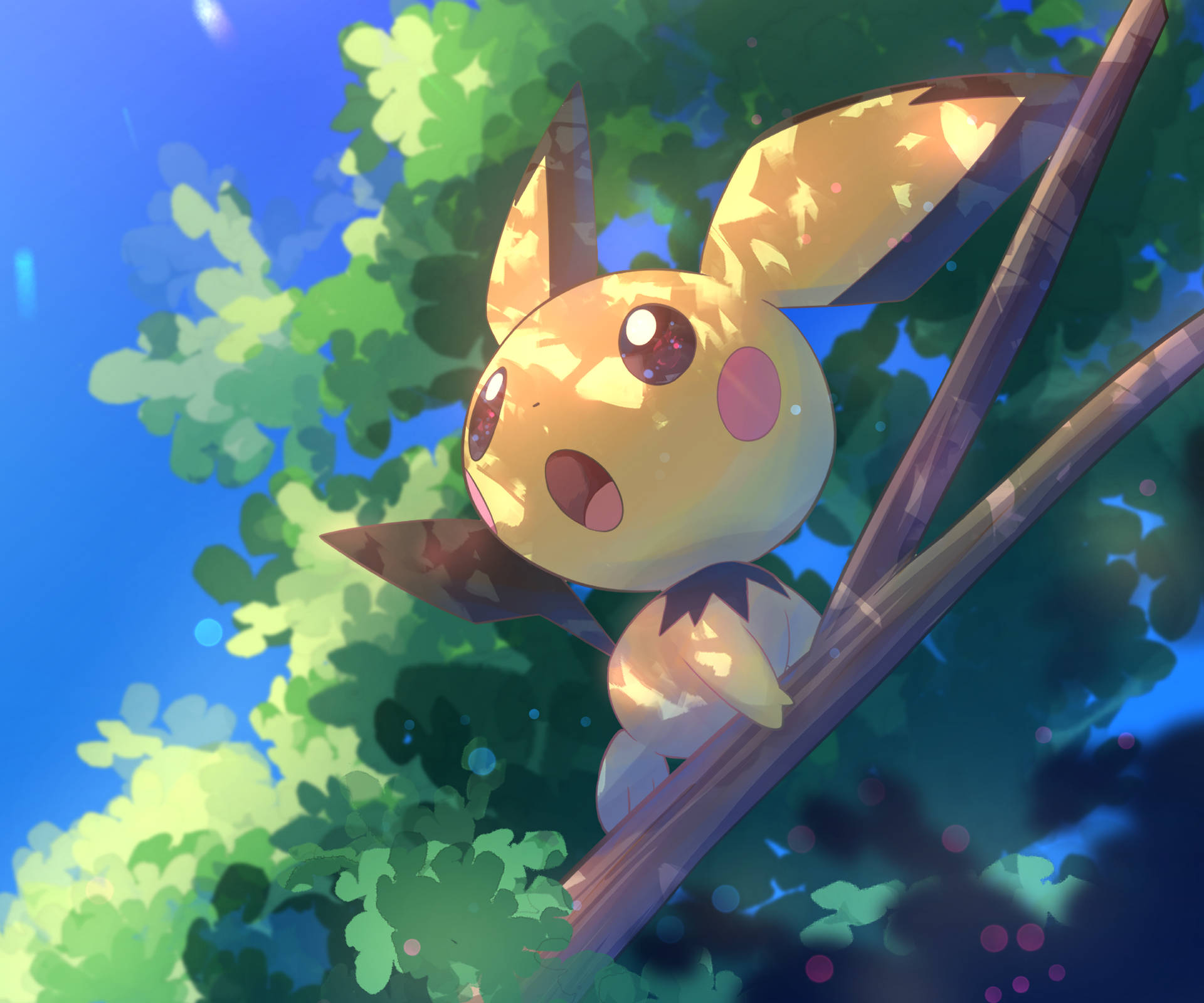 Pichu On A Branch Of Tree Background